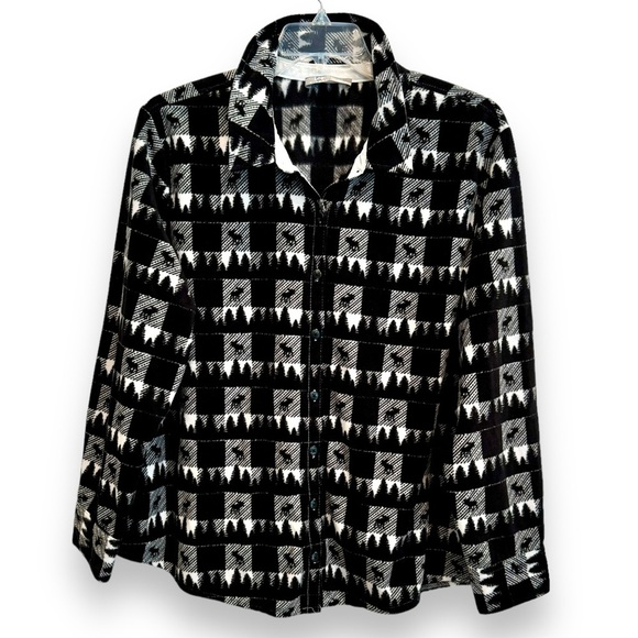 Lee Riders Women's Size 1X Long Sleeve Black/White Moose Check Knit Fleece Shirt - Picture 1 of 5